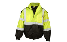 Load image into Gallery viewer, Hi-vis lime and black economy bomber jacket
